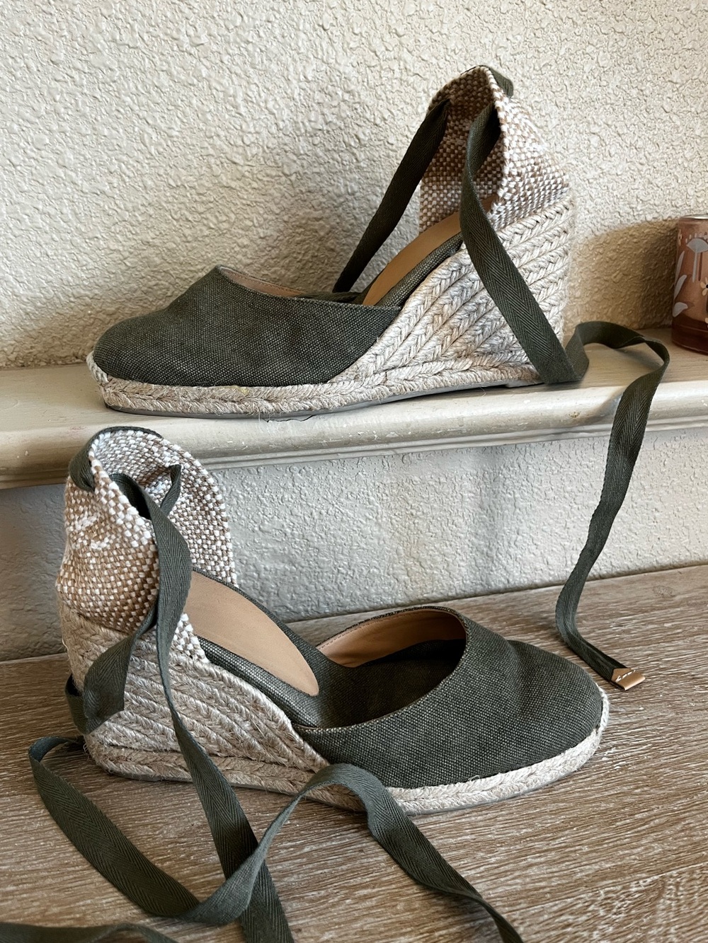 CASTAÑER Carina Canvas Wedge Espadrilles Ankle Wrap Womens EU Size 38 7.5/8